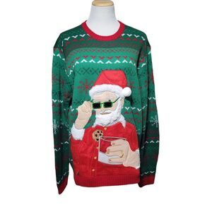 Ugly Christmas Sweater Santa Milk Glass Cup Beer Drink Holder Mens Womens XL